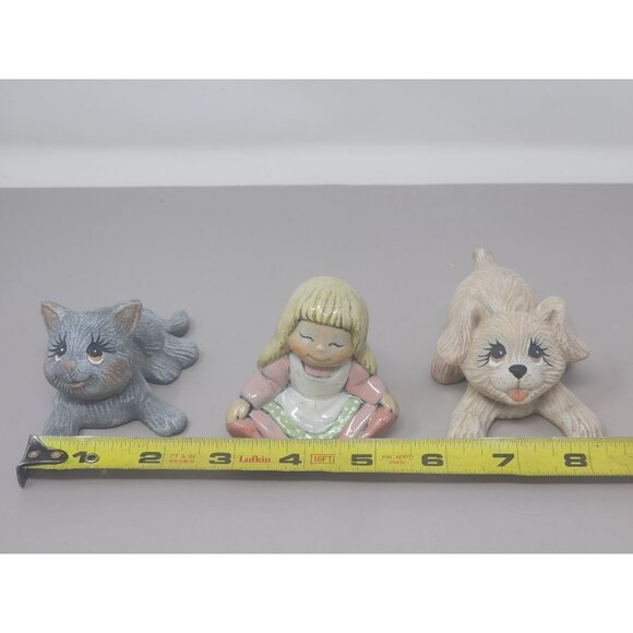 Vintage Ceramic Figurines Set Of 3: Girl With Dog & Cat Collectible Home Decor - Picture 9 of 10